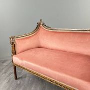 Louis XVI style canapé in carved wood and velvet, 20th century