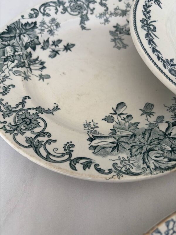 Lot 6 assiette à dessert terre de fer bleu vert plate faïence français
