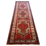 Red vintage persian hamedan rug 1930 handwoven tribal runner 99x337cm