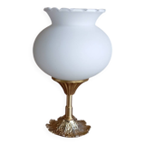 Table lamp in gilded bronze and white opaline