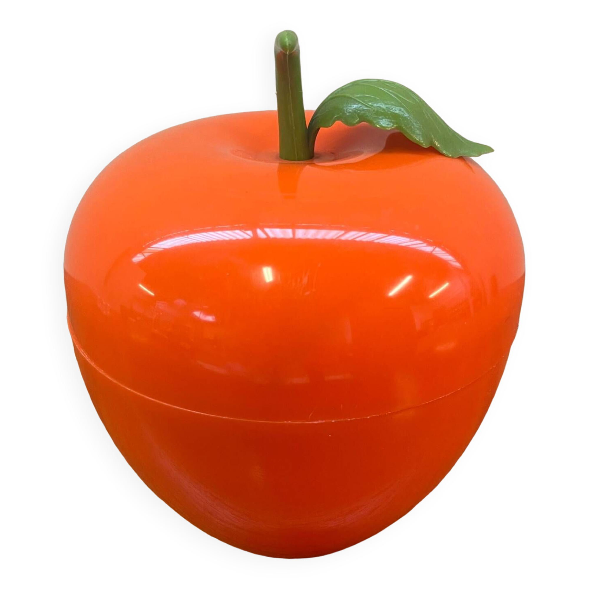 Orange plastic ice cube bucket from the 80s