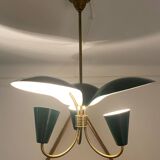 Vintage 3-light chandelier in gilded brass and metal from the 50s