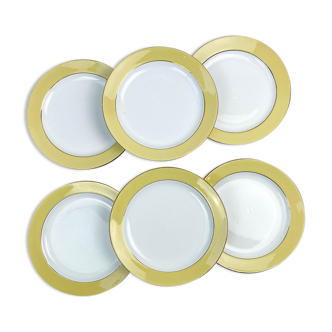 Set of 6 small vintage plates in golden yellow porcelain Amandinoise model 7894