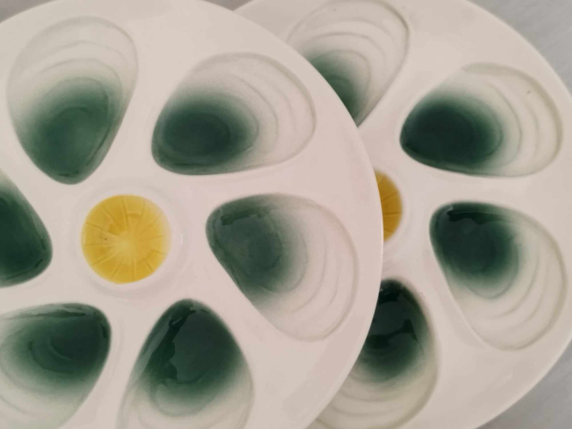 Plates Oysters Shellfish Seafood Earthenware Salins Vintage