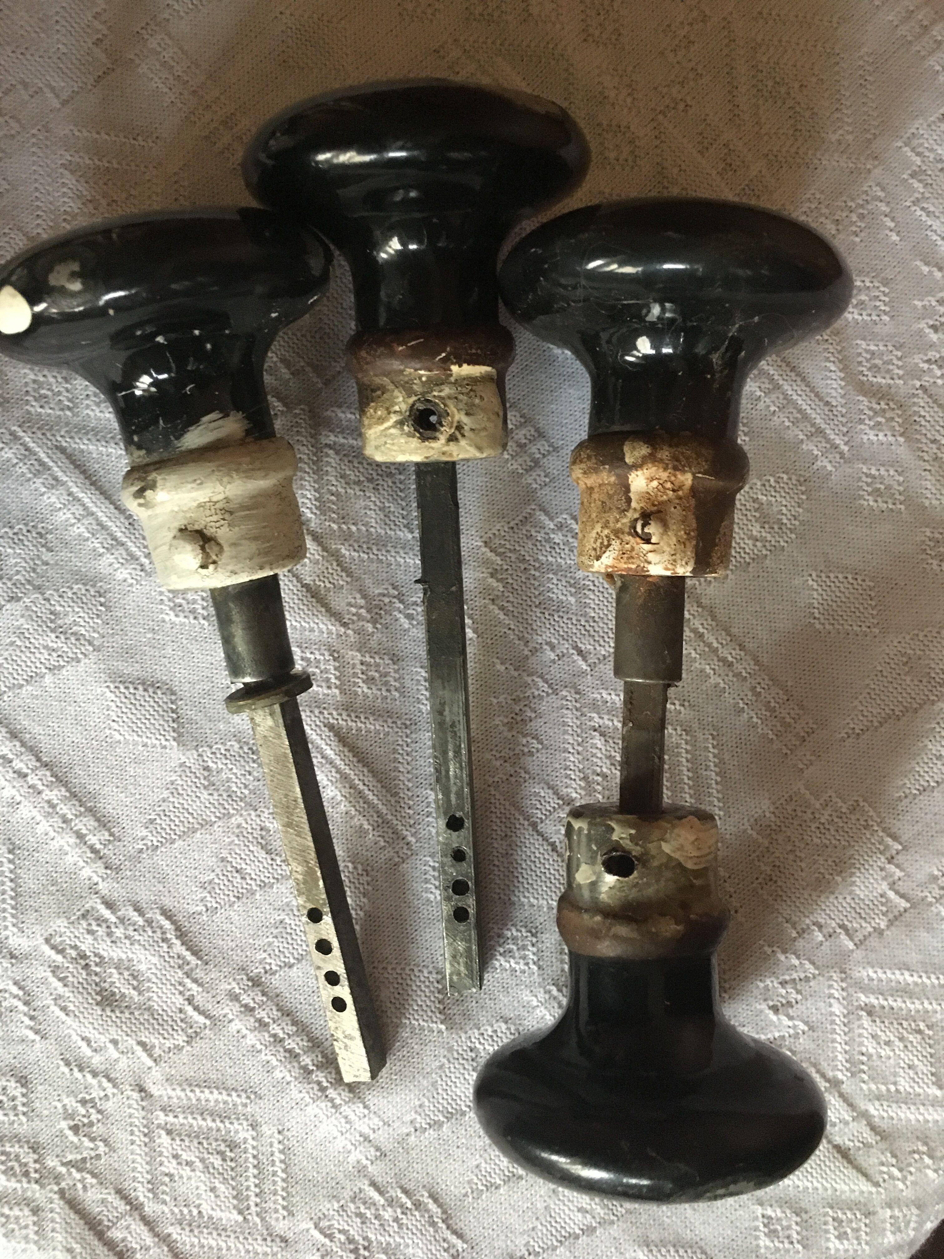 Set of black bakelite door handles