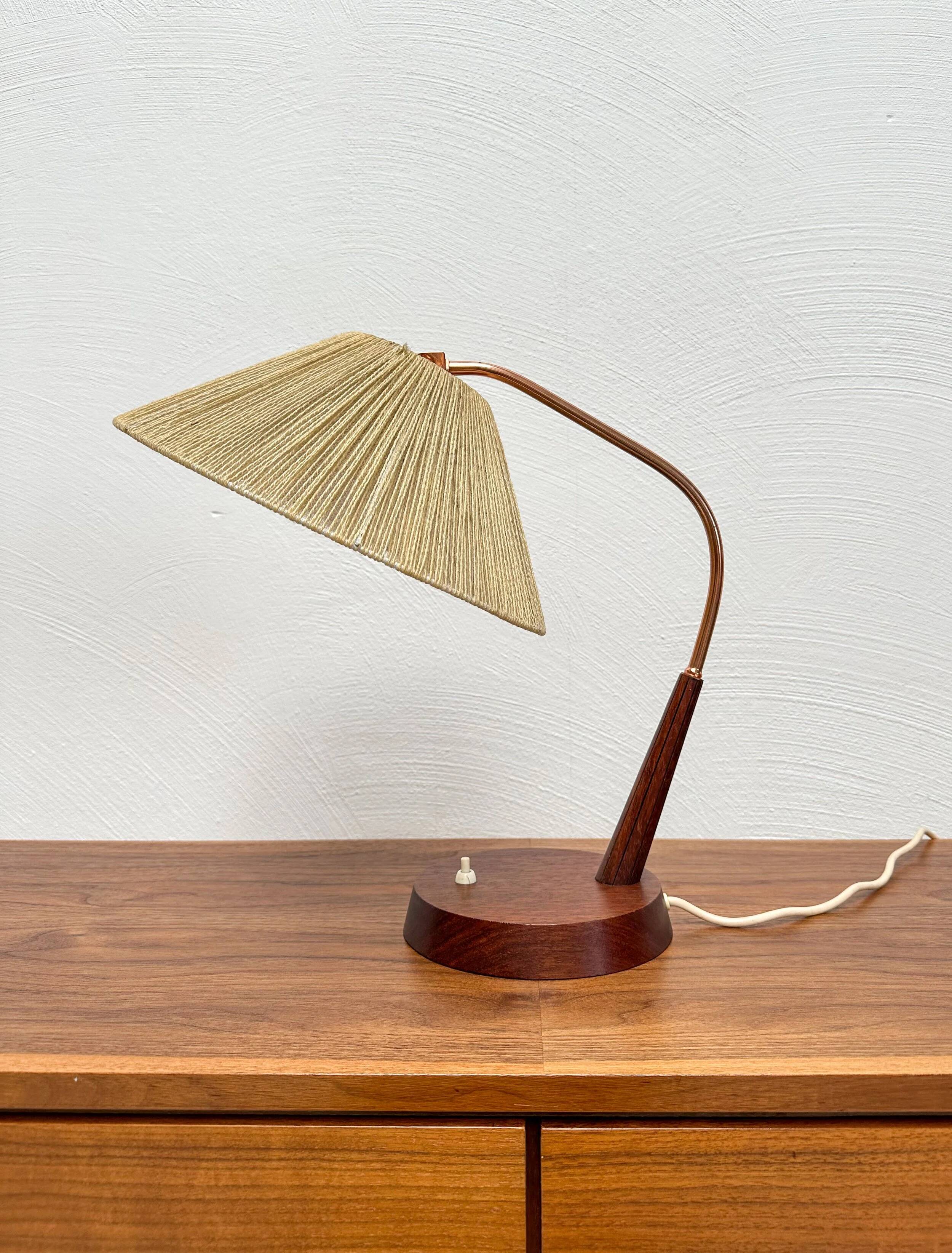 1960s Vintage Teak & Sisal Table Lamp by Temde Leuchten, Switzerland