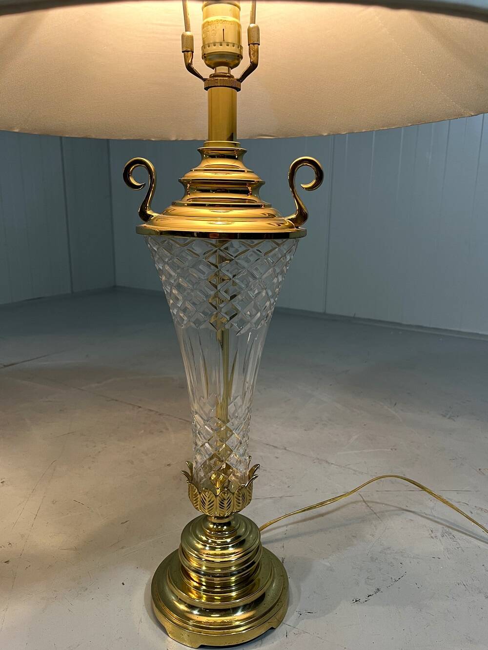 Hollywood Regency crystal & brass table lamps by Underwriters Laboratories Inc