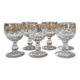 6 Small old bistro glasses for white wine or aperitif - thick glass