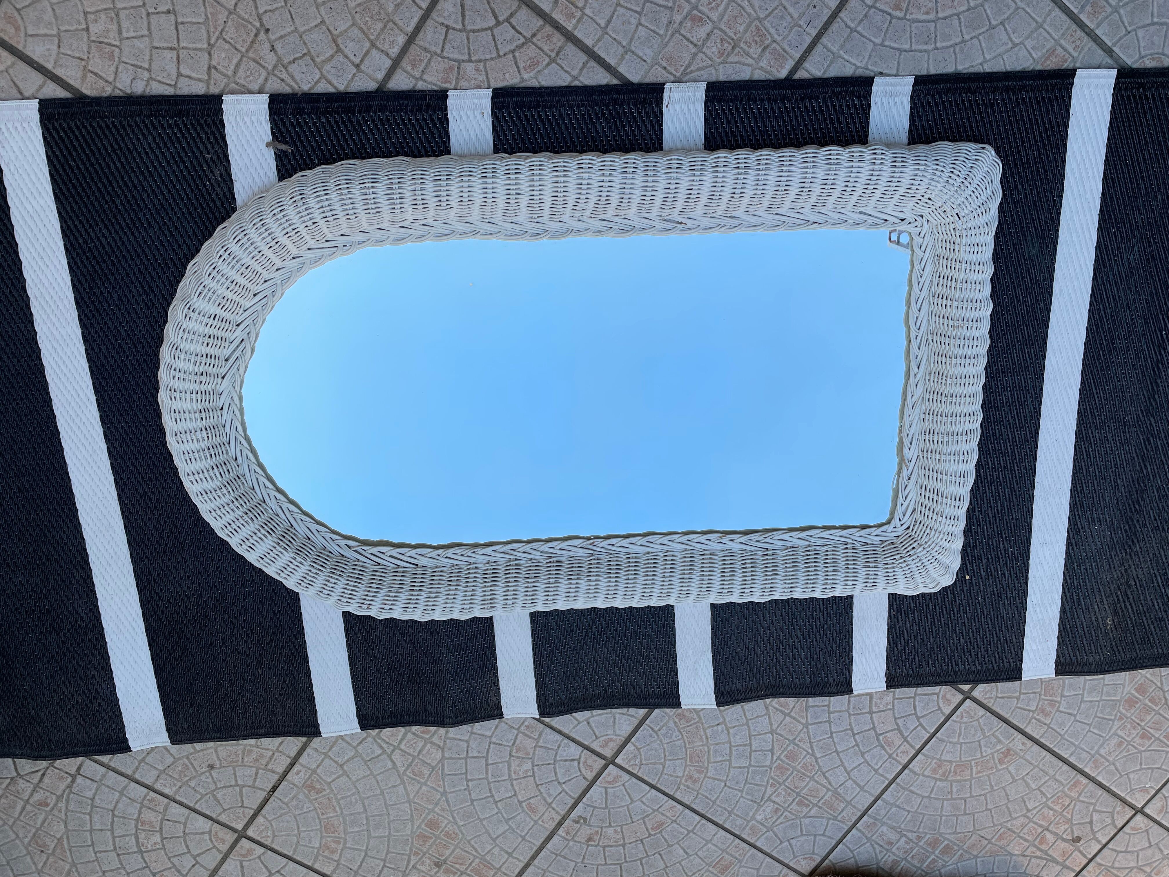 White vintage rattan mirror