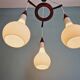 Scandinavian teak and frosted white glass chandelier, 1960.