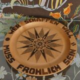 Decorative Hand-carved Wooden Plate with Pyrography, Germany 1960s