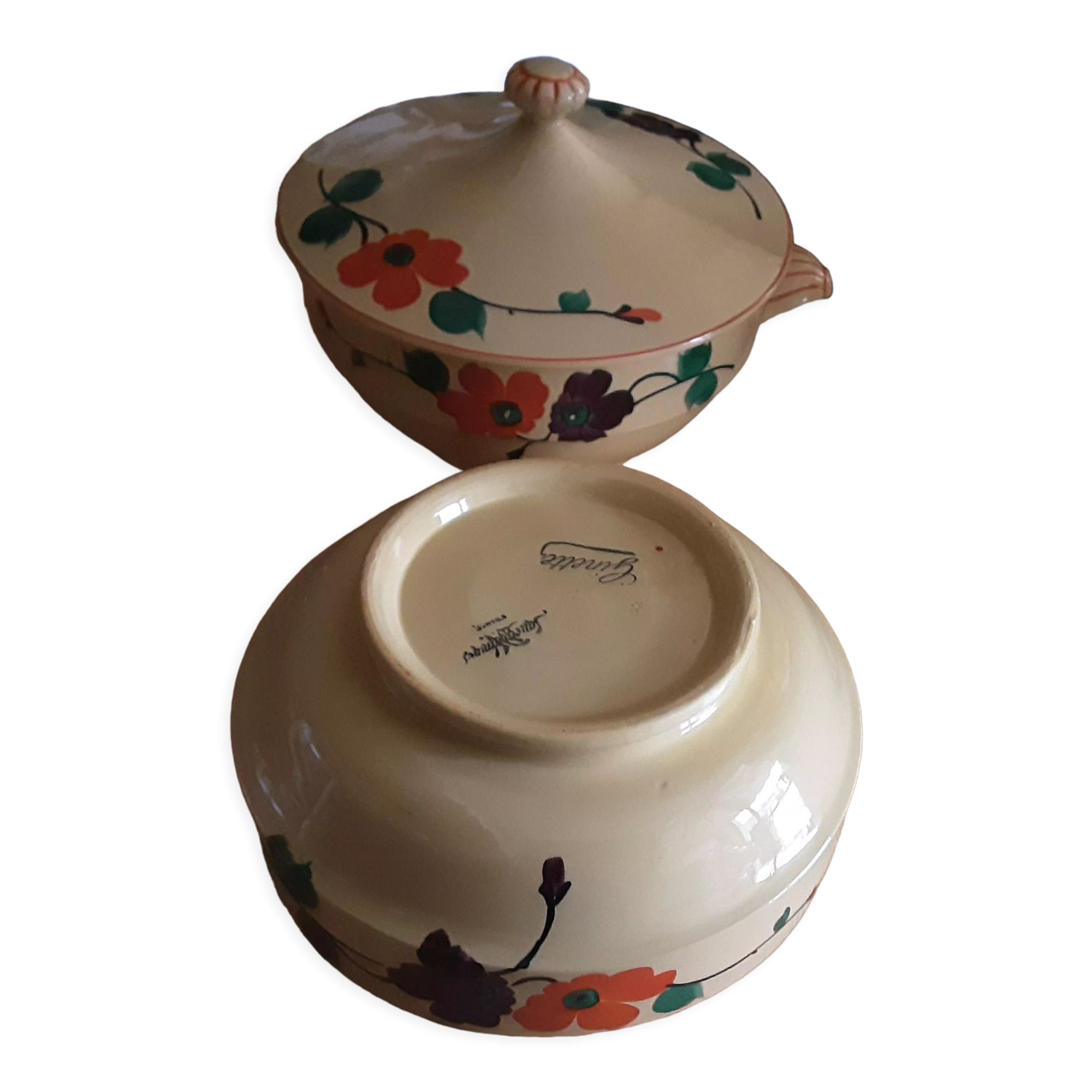Soupiere and salad bowl faience of sarreguemines model ginette