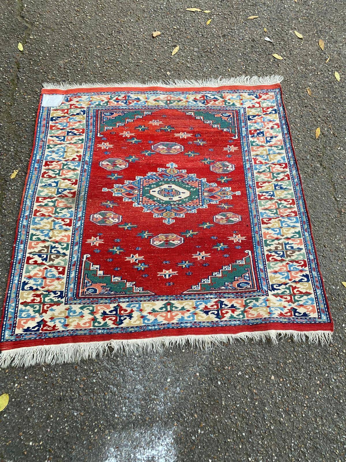 Nemrut square burgundy Persian wool rug, 100x100cm