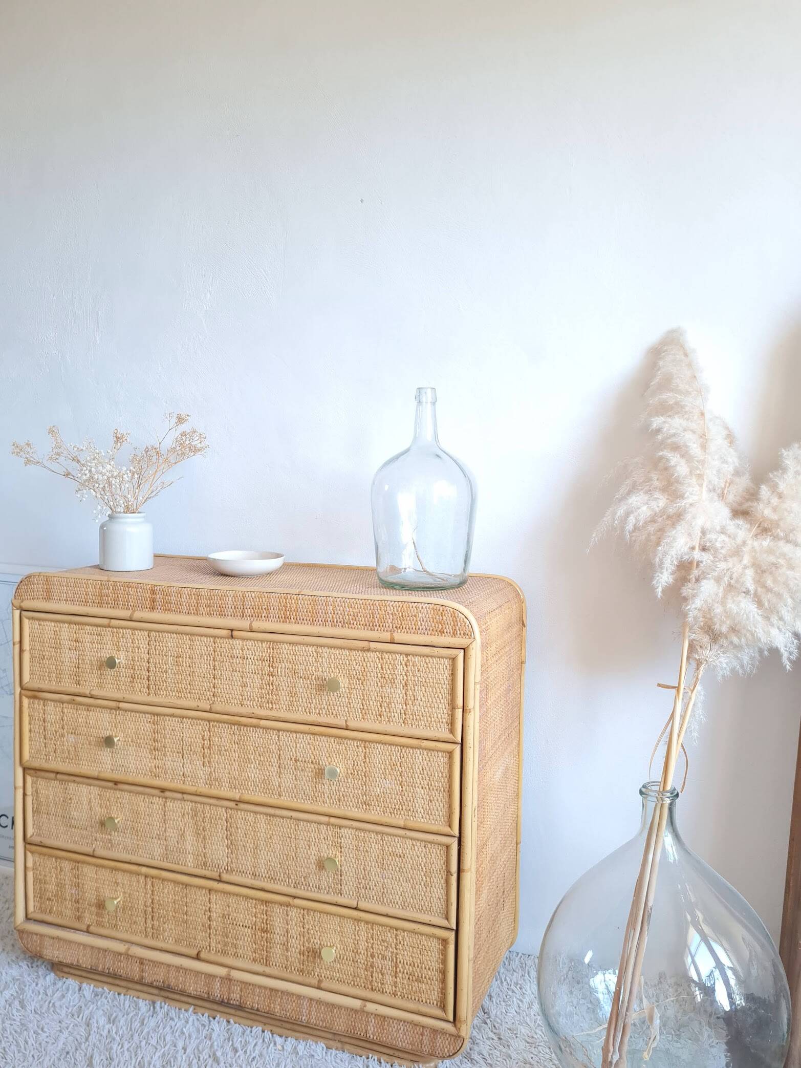 Vintage rattan chest of drawers