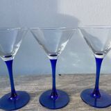 6 coupes à cocktails en verre bleu 1980