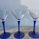 6 blue glass cocktail glasses, 1980