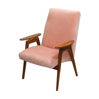 Czech armchair re-upholstered powder pink Velvet