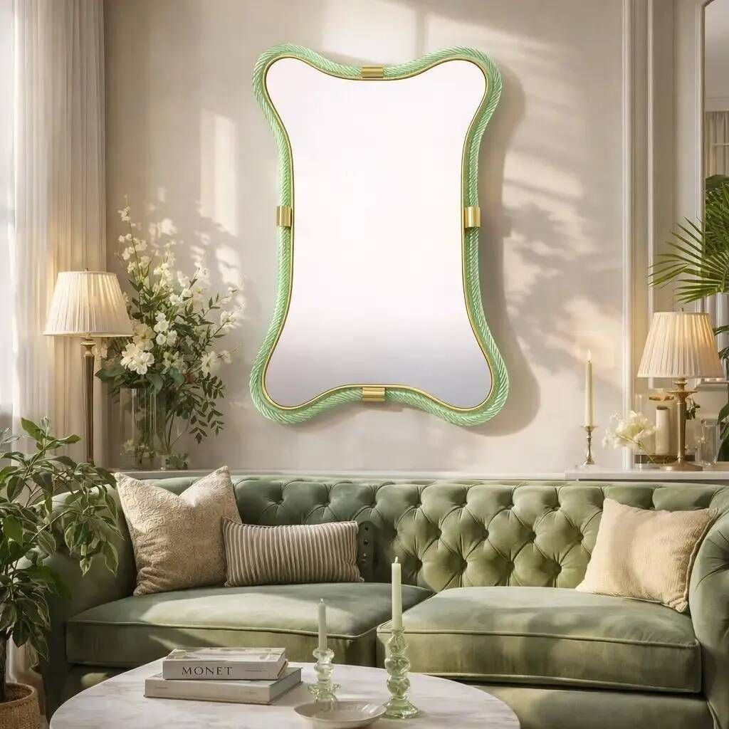 Contemporary Italian Murano Glass Mirror in Weathered Green by Simoeng