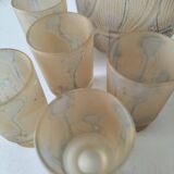 Frosted glass carafe and 6 stemmed glasses set