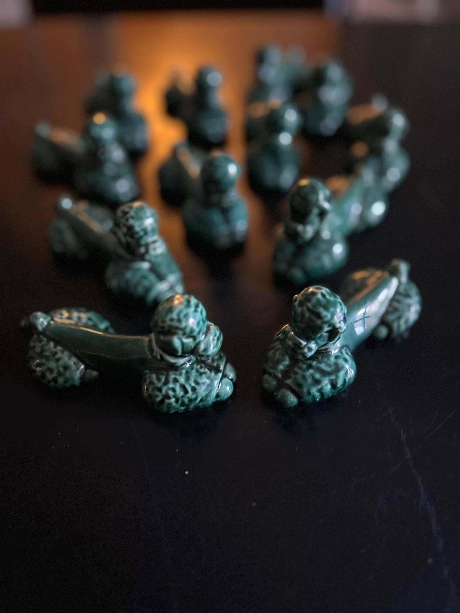 12 green ceramic cutlery holders