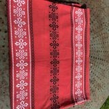 Rectangular tablecloth, Basque household linen in red cotton with black and white embroidery, vintage
