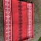 Rectangular tablecloth, Basque household linen in red cotton with black and white embroidery, vintage