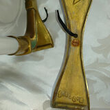 Paire de lampes bougeoirs en bronze et opaline années 40 50