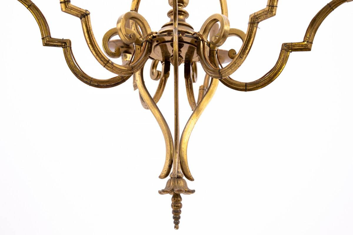 Brass chandelier, France, mid-20th century.
