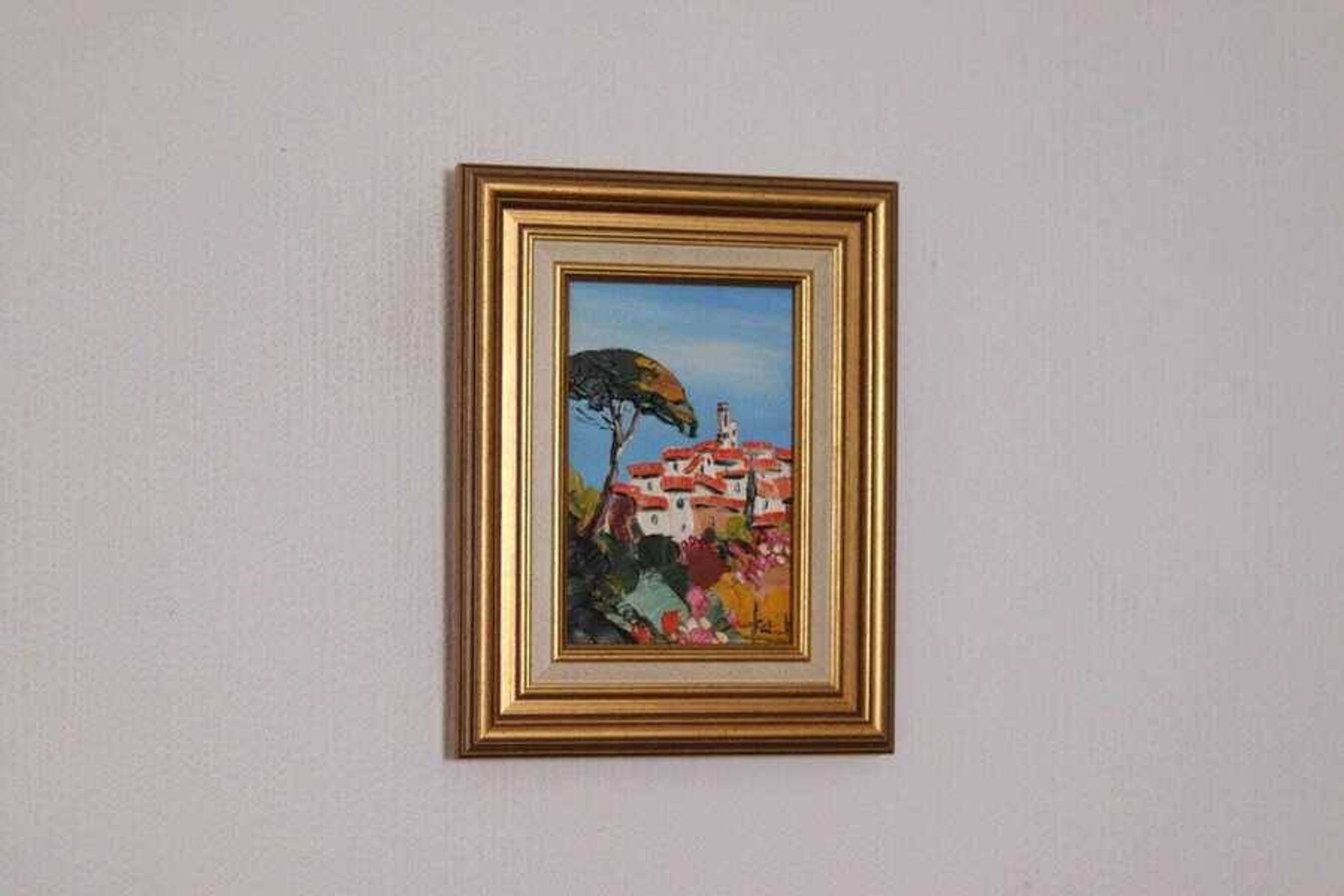 Original French oil on canvas – “Saint‑Paul‑de‑Vence” by Guinet C – vintage & framed – 28 × 23 cm