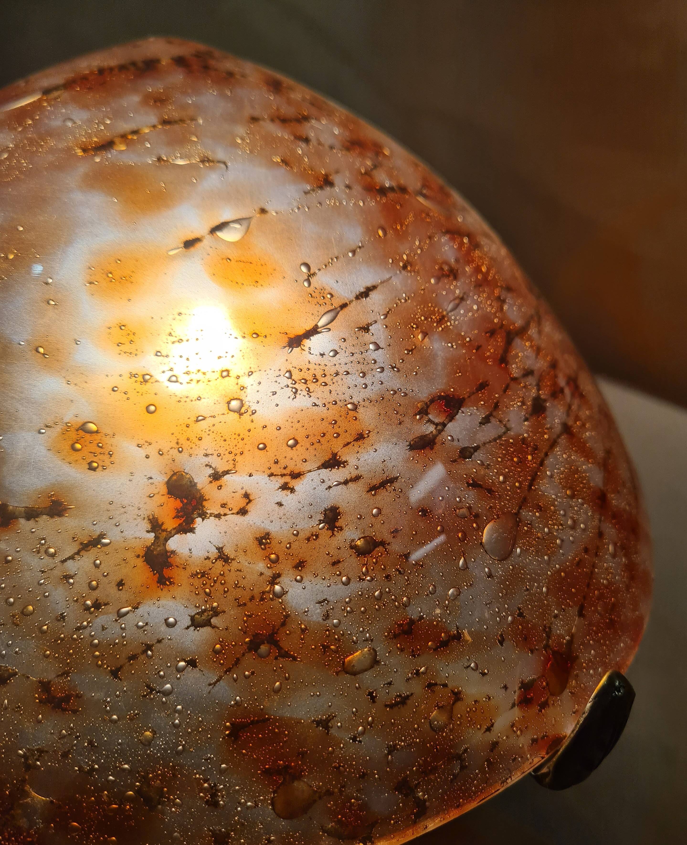 bronze lamp in Art Nouveau style from 1975 to 1985 with a high-quality glass shade