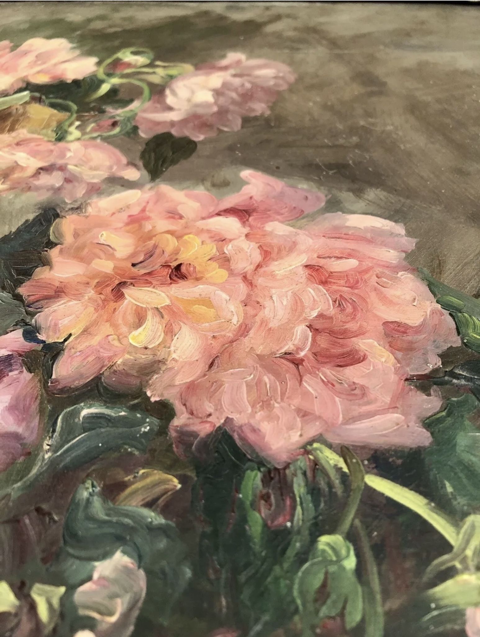 François Félix Roubaud Still life oil on wooden panel bouquet roses peonies XIX