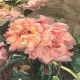 François Félix Roubaud Still life oil on wooden panel bouquet roses peonies XIX