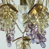 Very rare palwa mid century chandelier 1970s crystal glass and gilt brass grapes and leaves