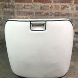 Retro vintage 80's armchair in white velvet with black trim