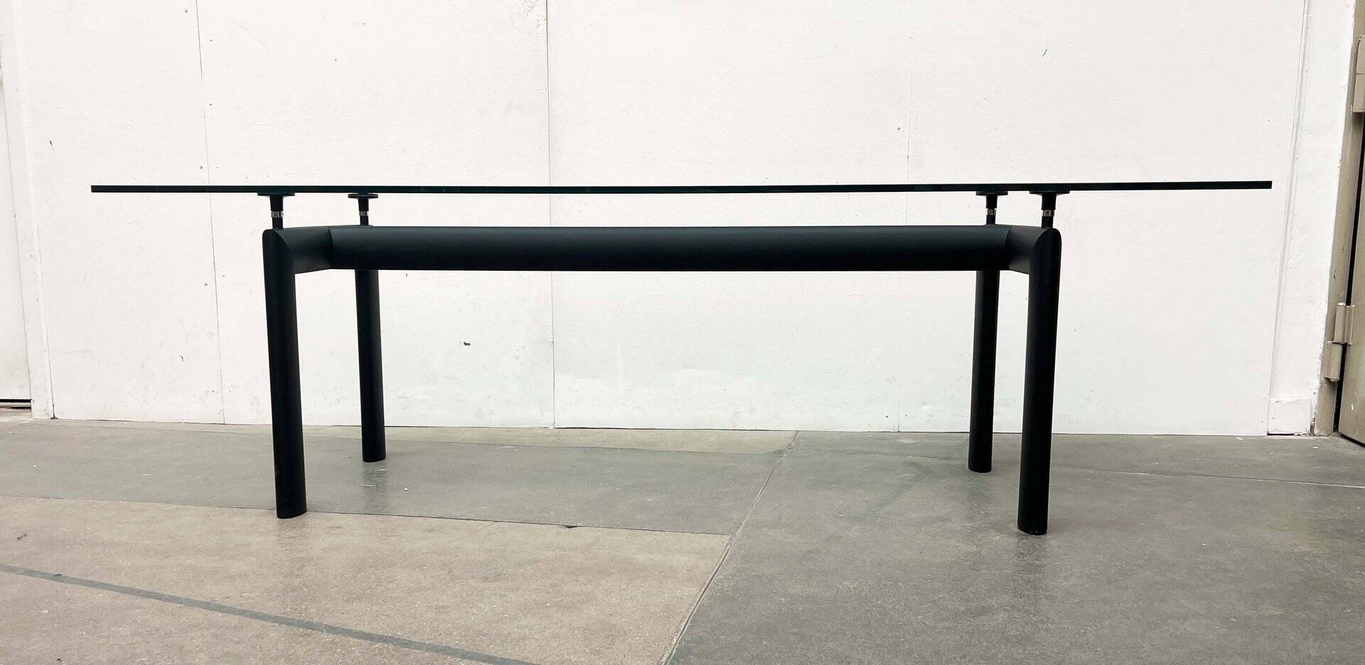 Italian model LC6 dining or office table in metal and glass by Le Corbusier, Pierre Jeanneret, Charlotte Perriand for Cassina.