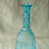 Glass carafe blue mold with diamond tip cluster of grapes decoration