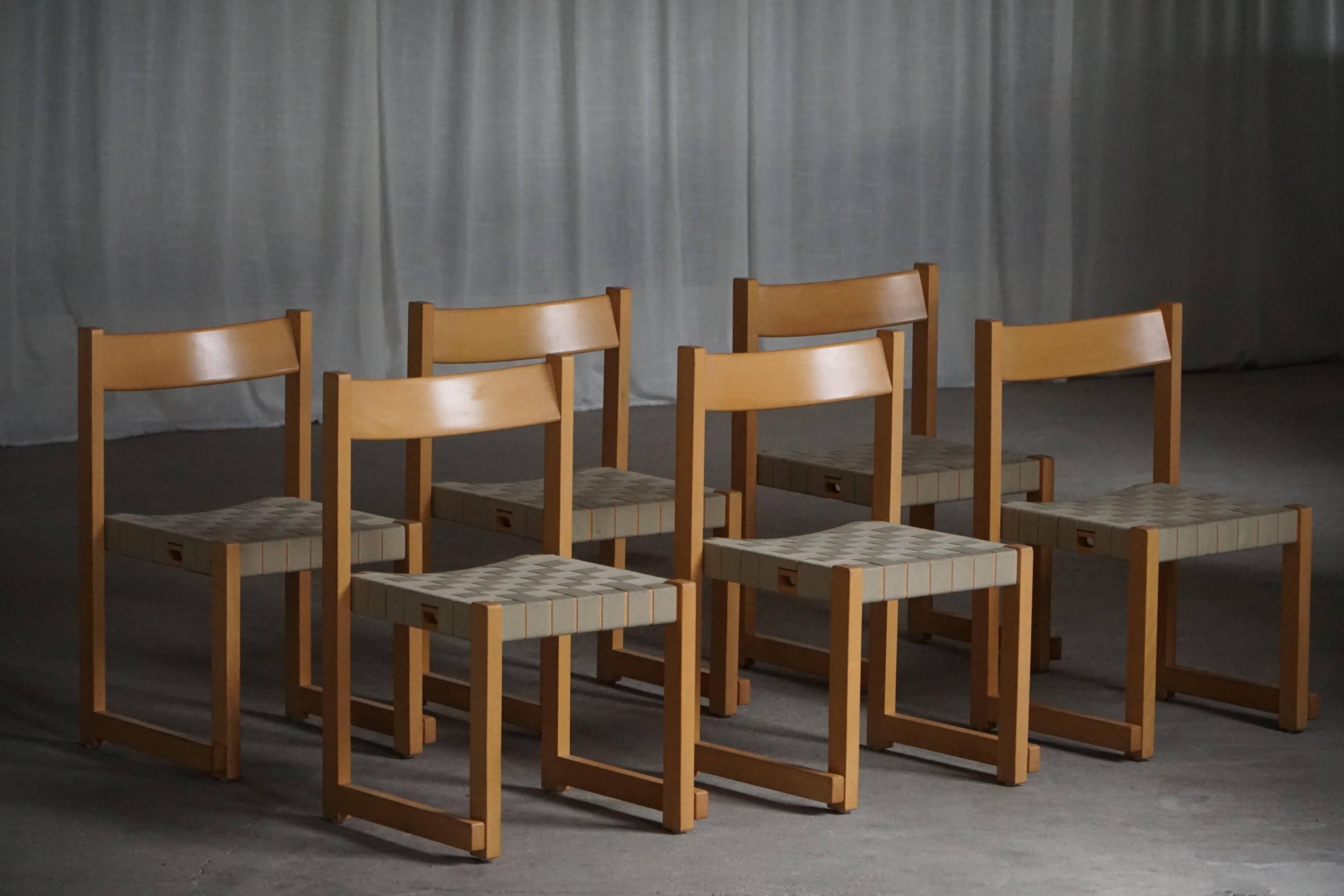 Hans J. Wegner, 'Koldinghus' chairs in beech with woven seat, set of 6, 1988