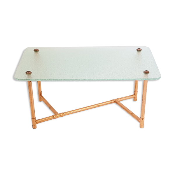 Table basse en cuivre & verre 1950