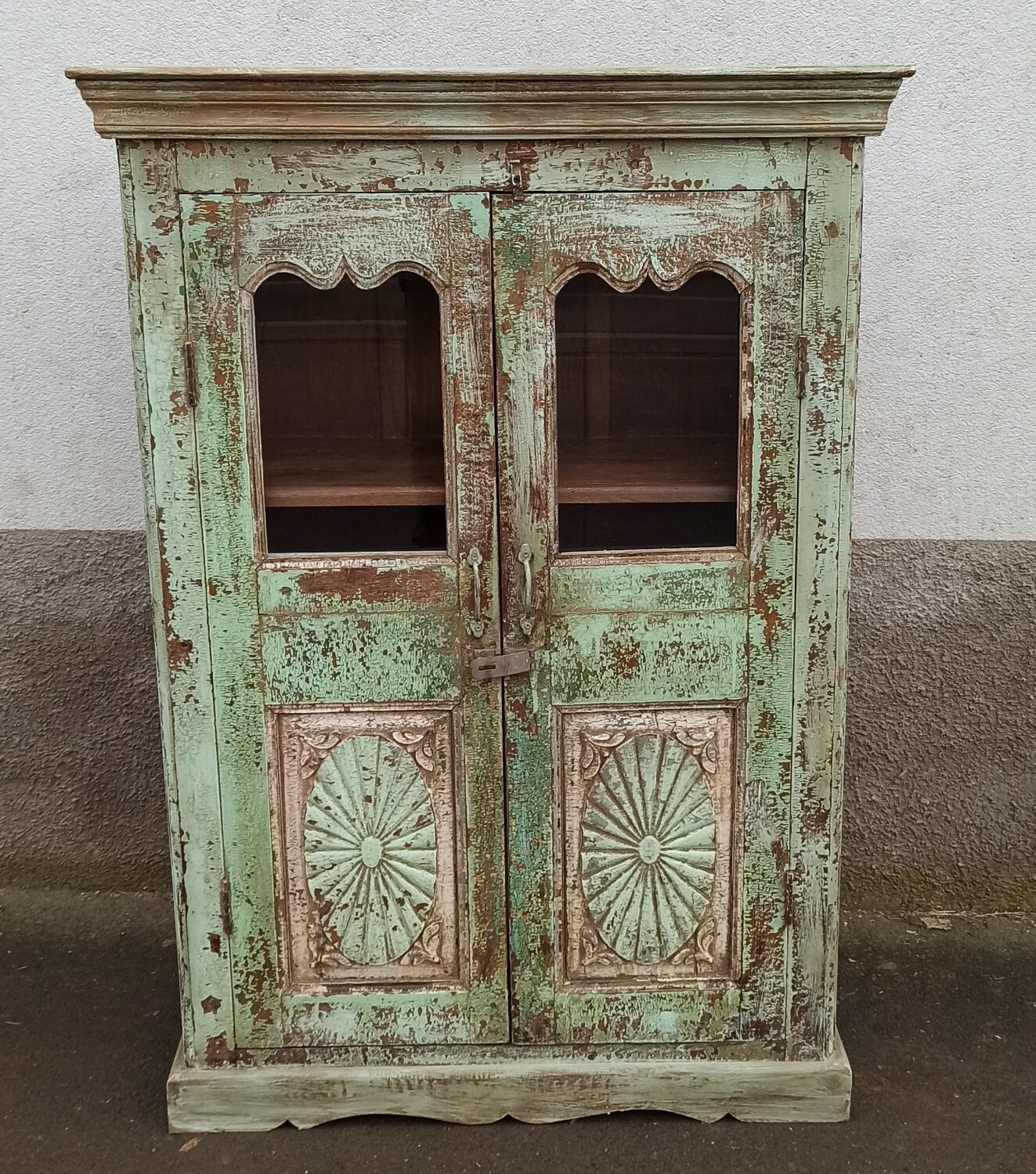 Green patinated glass cabinet