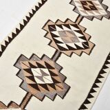 Off White & Brown Tribal Kilim Runner Rug, 101x388Cm