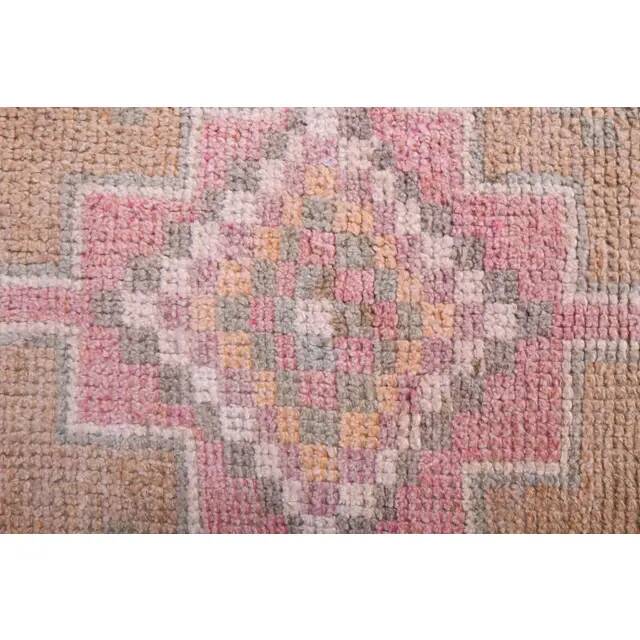 Vintage Turkish Hand-Knotted Wool Cotton Pink Runner92x335