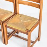 Ensemble table extensible et  4 chaises au design rationaliste en bois d'orme massif. France, 70's