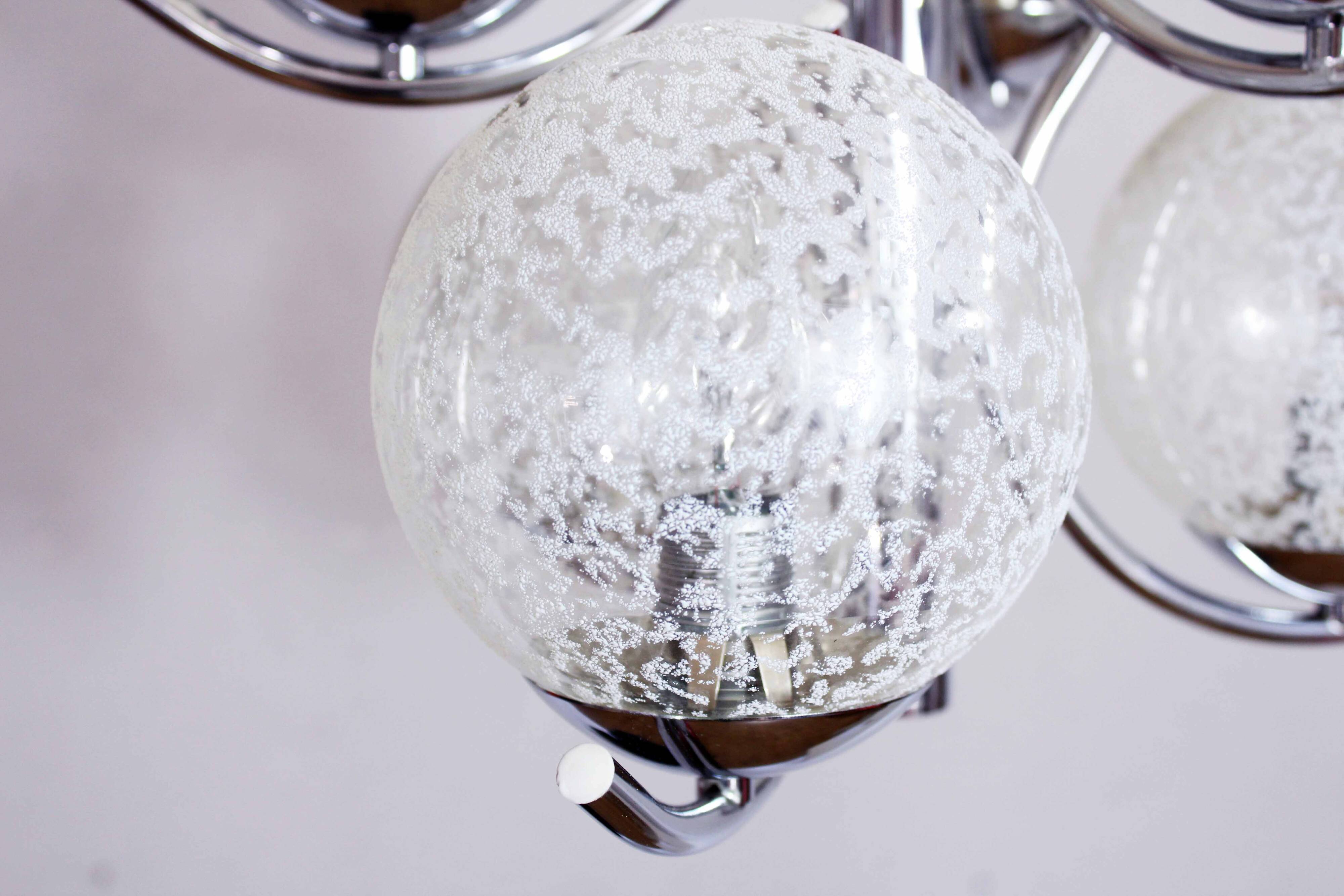 Glass and chrome metal chandelier 1970