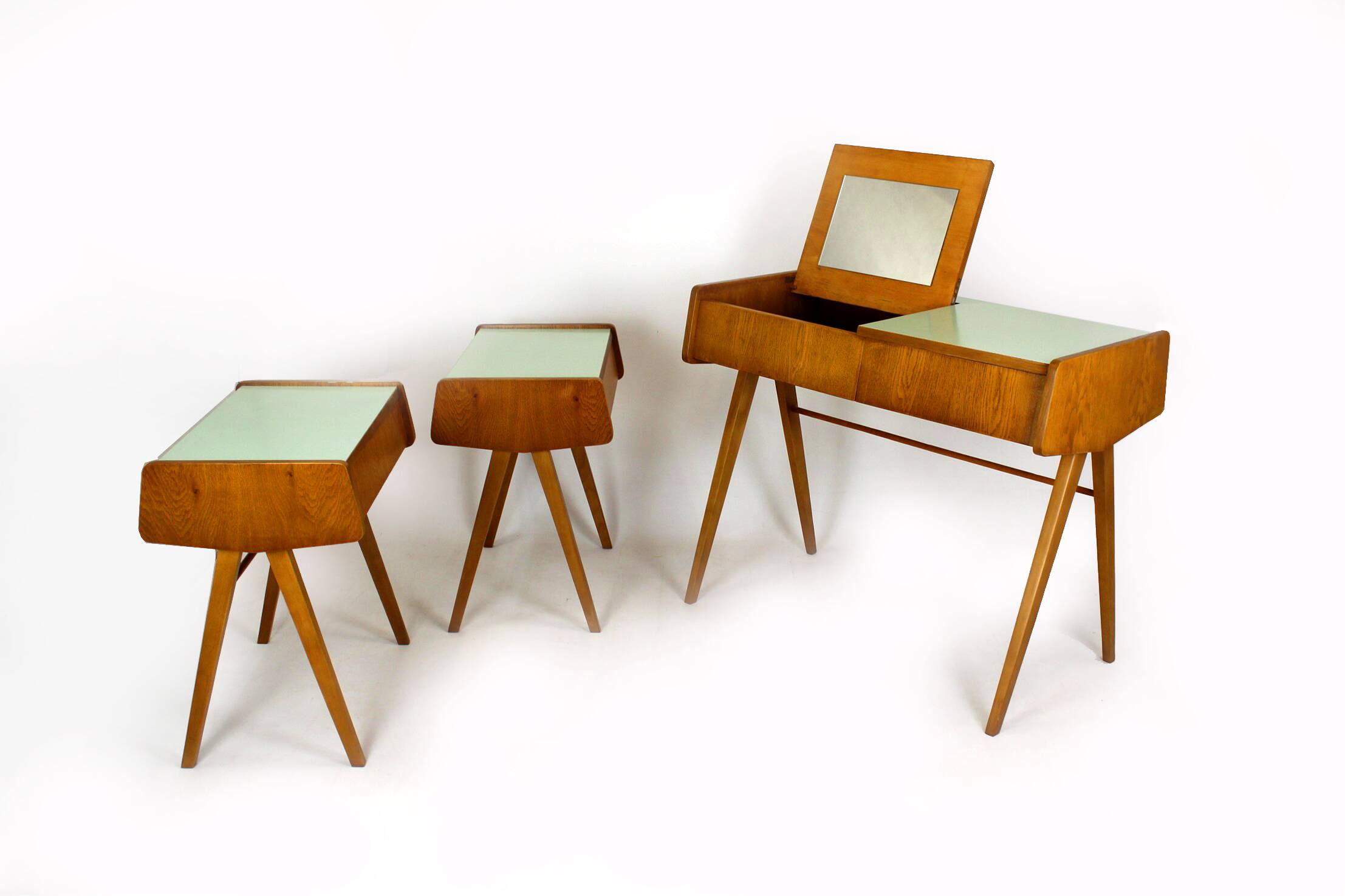 Restored Mid-Century Nightstands & Dressing Table, Czechoslovakia, 1960s