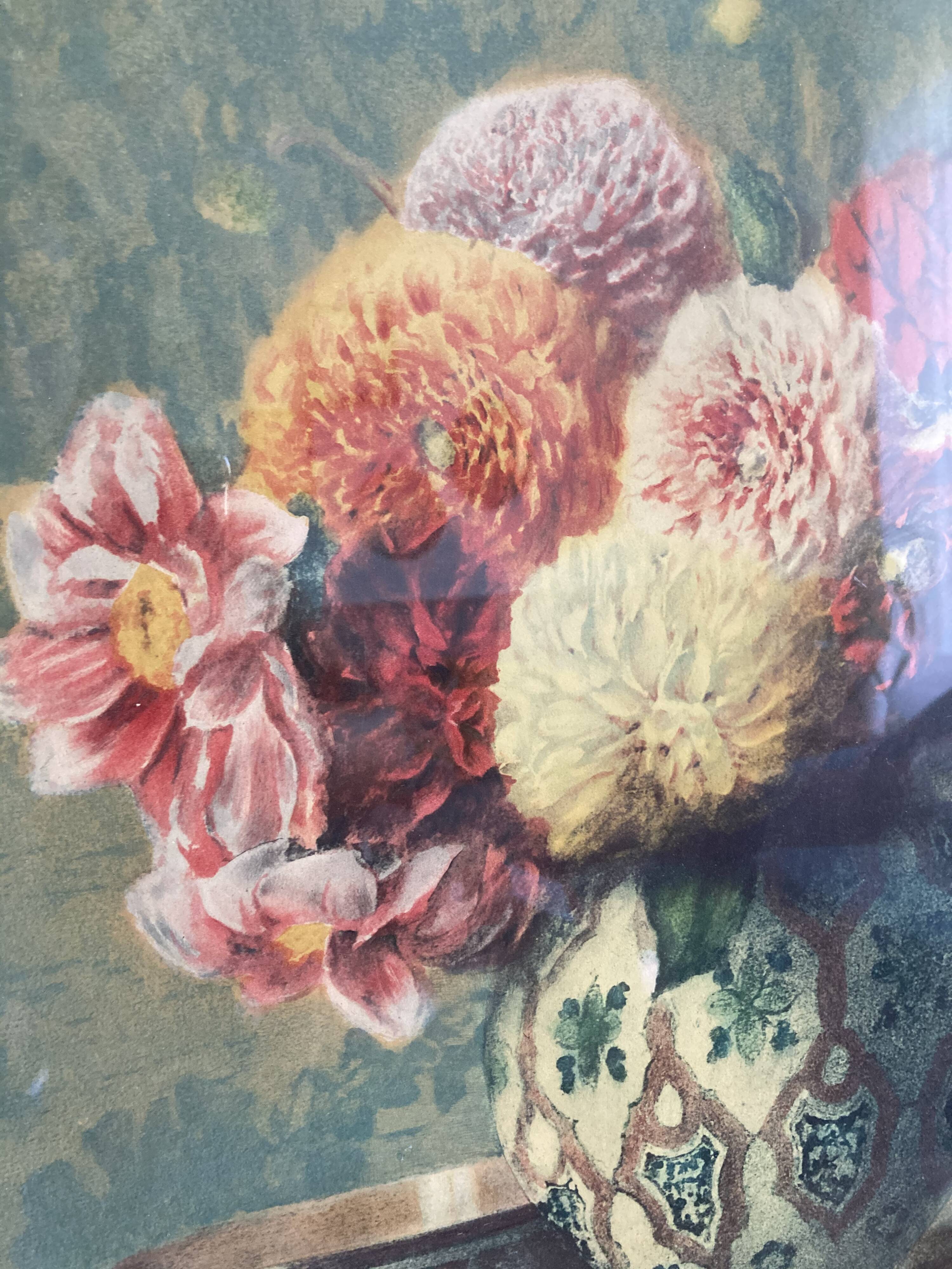 Painting engraving old bouquet of flowers