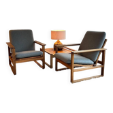 2 fauteuils traîneau 2256 + table, Børge Mogensen, Fredericia Stolefabrik, Danemark, années 50.