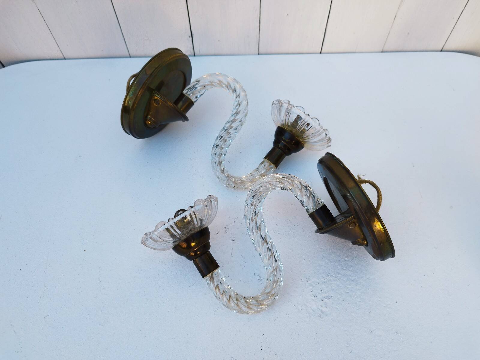 Pair of Murano twisted glass wall lights