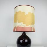 Purple ceramic ball lamp 55 cm from the 60s, silk lampshade