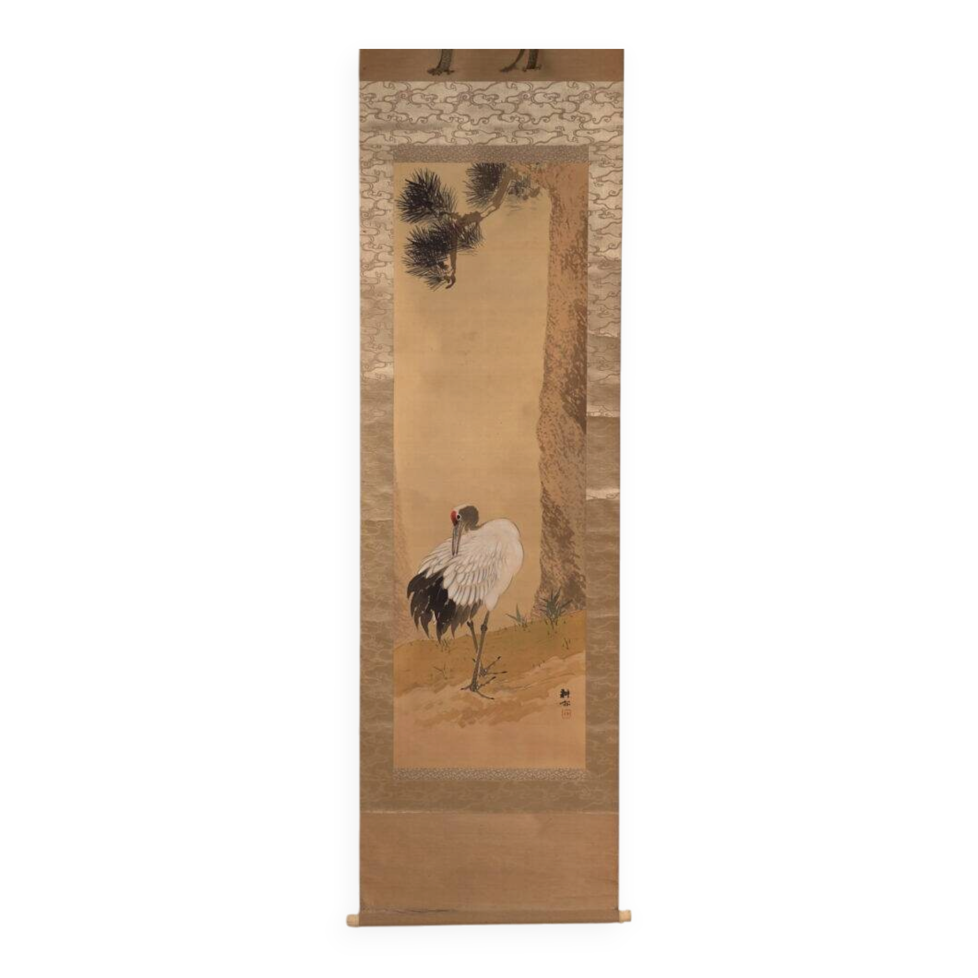 Japanese kakejiku of a coloured crane on paper – Japan, circa 1900