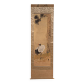 Japanese kakejiku of a coloured crane on paper – Japan, circa 1900